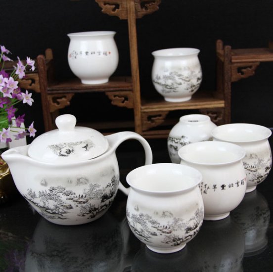 Qin Hua Ci - Whiteness Porcelain Tea Set - Click Image to Close