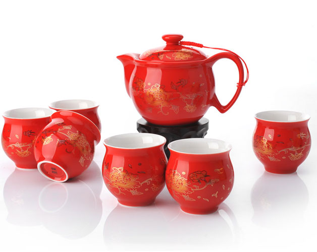 Qi Tou Mu Dan - Bone China Tea Set - Click Image to Close