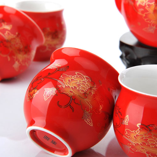 Qi Tou Mu Dan - Bone China Tea Set - Click Image to Close