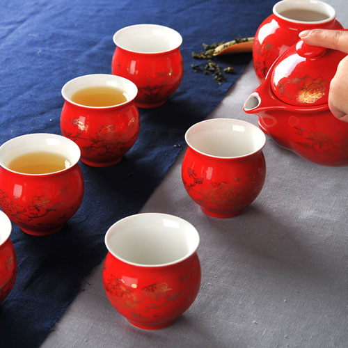 Qi Tou Mu Dan - Bone China Tea Set - Click Image to Close